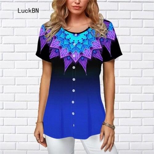 New Women Summer Shirt Fashion 2021 Print Blouses Short Sleeve O-Neck Button Casual Shirts Female Blouse Plus Size S-5XL Tops