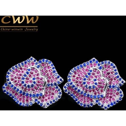 CWWZircons 314 pcs Cubic Zirconia Setting Geometric Rose Flower Red Blue Stone 925 Sterling Silver Women Earrings Jewelry CZ232