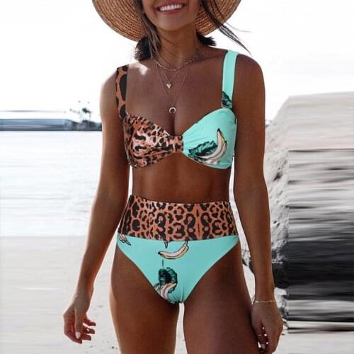 Fashion Leopard Patchwork Two Piece Swimsuit 2021 Sexy Print High Waist Bikini Set Ladies Swimwear Bather Bathing Suits Biquini