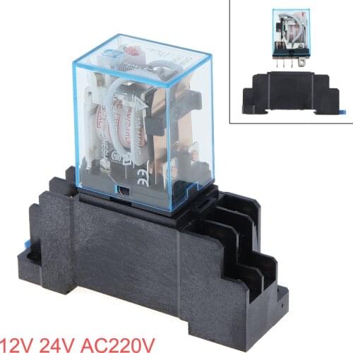 1 Set 75 x 23 x 65mm AC220V Plastic + Metal Black Coil Power Relay with Socket Base DPDT LY2NJ LY2N-J suitable for Car