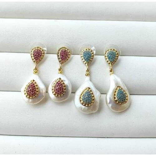 1 pair Mix color Natural pearl Dangle earrings,Pave Crystal Charm drop earring Fashion women girls Jewelry ER1020