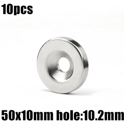 10pcs 50 x 10mm Hole: 10mm super Strong Round Neodymium Countersunk Ring Magnets Rare Earth N50 Free Shipping