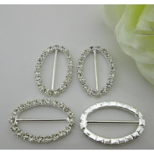 10pcs oval rhinestone buckle in silver plated for wedding invirtation card 16mm