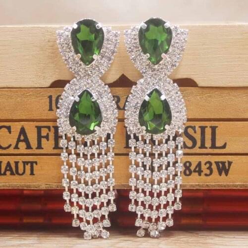 2019 colorful Rhinestone Dangling Earrings Silver/ROSE Gold Long Tassel Earrings for Women party show Wedding Earring jewelry