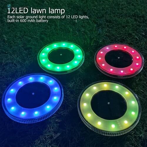 4pcs Solar Ground Lights 12 LED Outdoor Solar Disk Lights IP65 Waterproof In-ground Landscape Lighting for Pathway Yard Deck