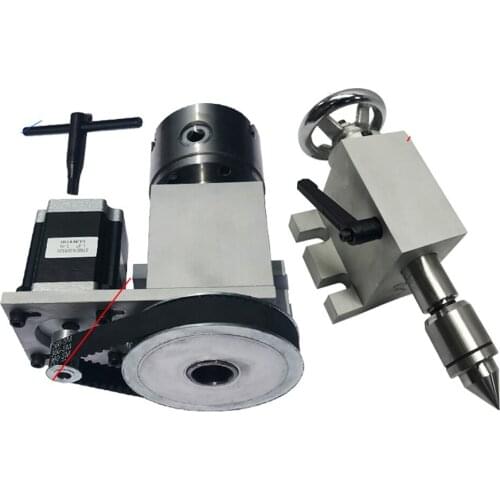 CNC 4th Rotary Axis K11 3Jaw Chuck 80mm/3.15 Inch Dividing Head+MT2 Tailstock Self-centering Manual for Mini CNC Router Woodwork