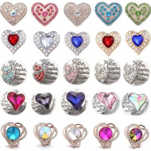 5pcs/lot 2020 New Snap Jewelry Love Heart 18mm Snaps Buttons Fit Snap Button Bracelet Necklace Charms Jewelry