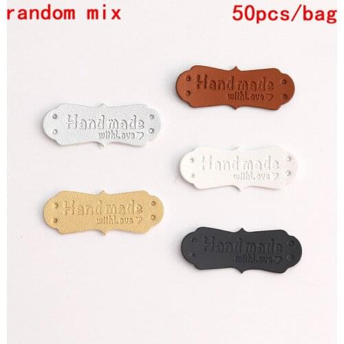 50Pcs 41x16mm Handmade Tags Handmade Faux Leather Knitting Label For Clothes Handmade With Love PU Label For Bag Sew Accessories