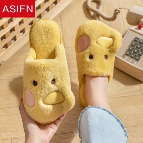 ASIFN 2021 New House Cotton Slippers for Womens Home Indoor Cute Animal Winter Thick-soled Men Plush Slippers Zapatos De Mujer