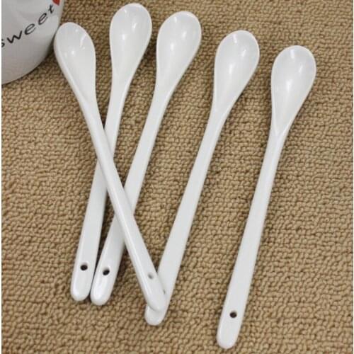 White Porcelain Long Tea Coffee Dessert Spoons Teaspoons 16.5cm Milk Hot Drink Spoon Stirrer LX4588