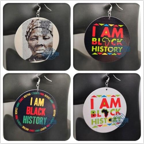 Free Shipping!Round Black History wooden earrings
