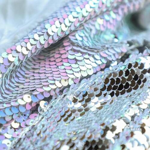 Double-sided metal felt texture small Sequins Fabric Fish Scales Latin Dance Dress Material by yard Mermaid Style