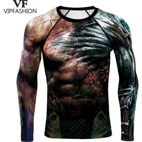 VIP FASHION Mens Long Sleeve T-Shirts Casual Fitness Running Sports O-Neck Tops Fashion 3D Printed Slim Workout Tees Plus Size