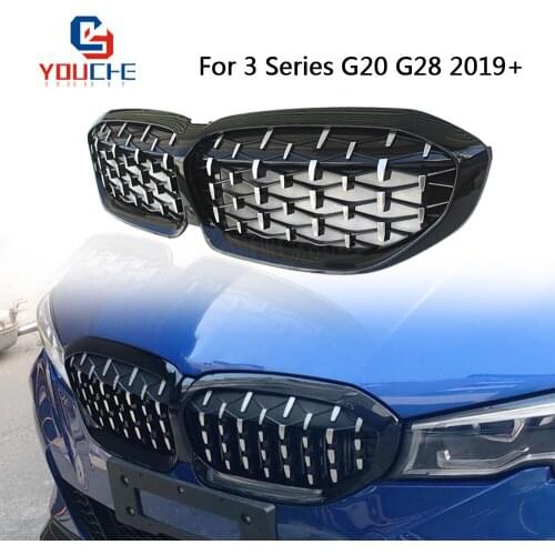 G20 G28 Front Grille Diamonds Style Replacement Black Frame Silver Grills for BMW New 3 Series G20 G28 2019
