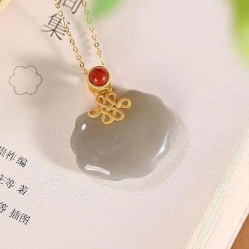 Natural Hetian Jade Smokey Violet S925 Sterling Silver Ruyi Chinese Knot Pendant for Women Fashion Popular All-Match Simple Jewe