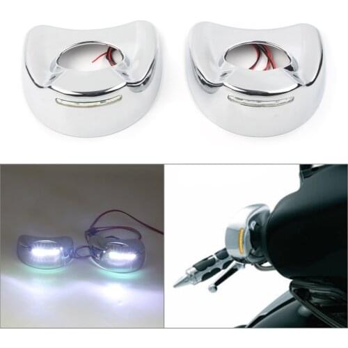 Chrome Motorcycle Fairing Mount Side Mirror Cover Shell with White LED Light for Harley Electra Glide Touring 1996-2013