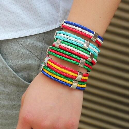Customized designs Flags Design Handmade Braided Leather Bracelet Wrap Wristband Wholesale Drop Shipping Colorful Jewelry Gift