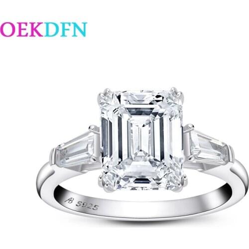 OEKDFN 100% 925 Sterling Silver Rings For Women Emerald Cut Created Moissanite Gemstone Engagement Wedding Ring Fine Jewelry