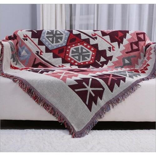 Kilim Red Sofa Towel Blanket Double Side Different Colors Tassels Carpet For Sofa Living Room Bedroom Rug Soft Carpet Bedspread
