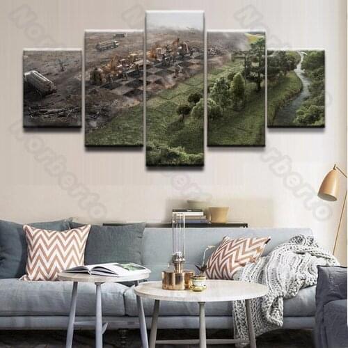 Land Scene Canvas Painting Wall Poster Part of Grey and Industries Part of Green and Nature for Home Rooms Wall Decoration