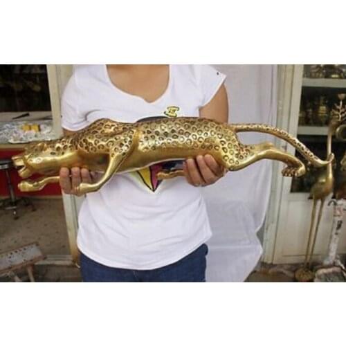 Copper Satue 13" Huge BRASS Collect Leopard Panther Cheetah Run Statue decoration brass factory outlets
