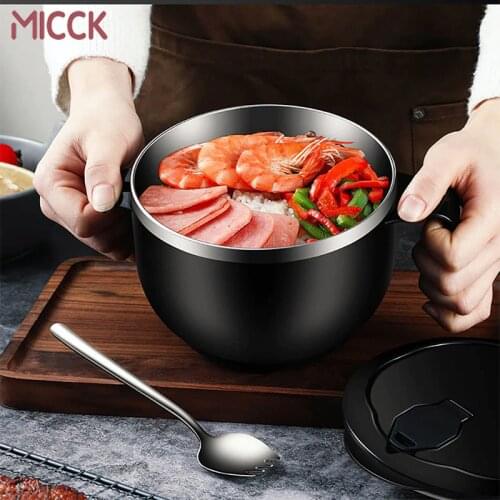 MICCK Double Stainless Steel Chinese Instant Noodle Bowl With Lid Handle Induction Cooker Heating Food Box Kitchen Lunch Box
