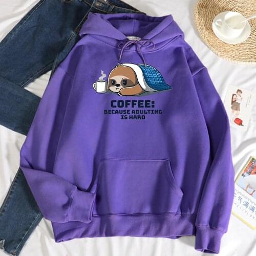 Cute Sloth Because Adulting Is Head Printed Sweatshirt Woman Street Loose Hooded Autumn Fleece Hoodies hip hop S-XXL Streetwear