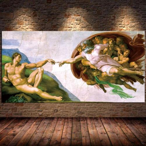 Sistine Chapel Ceiling Fresco of Michelangelo Canvas Painting Adam Posters and Prints Wall Art for Living Room Cuadros Unframed