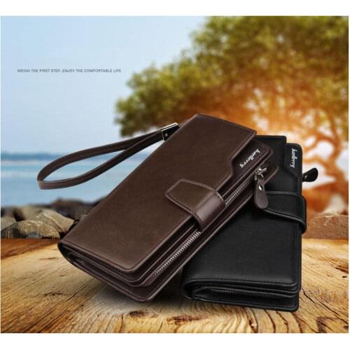 100% high quality brand new Mens leisure clutch brand leather long brand mens card clip handbag