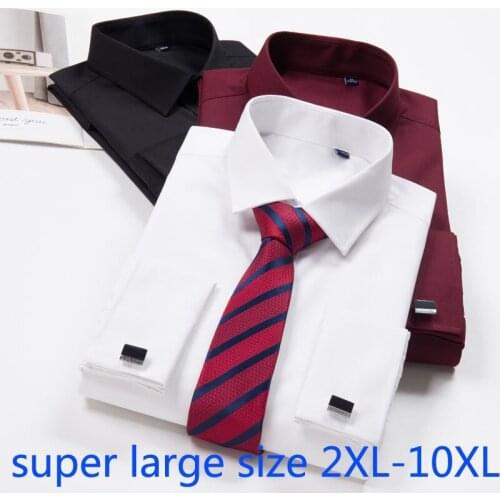 New Arrival Fashion Men Long Sleeve Dress Bridegroom Wedding Cufflinks Oversize White Dress Shirt Smart Casual Plus Size XL-10XL