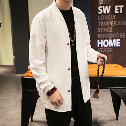 Solid color 2018 Spring Casual men Coats Chinese Vintage Retro Style Breathable linen Casual Jackets Male Loose Coat M-5XL MQ789