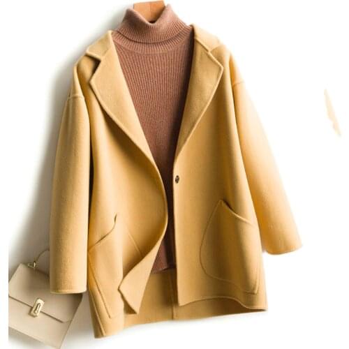 2021 Autumn Winter Loose Medium Long Double Sided Cashmere Wool Jacket Women Outwear Korean Office Lady Single Button Wool Coat