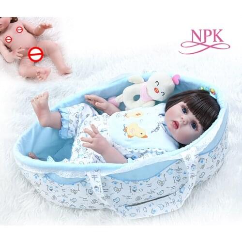 48CM lifelike bebe doll reborn baby doll full body soft silicone flexible cuddly baby carrying bag sleeping basket newborn baby