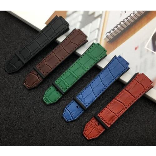 Brand quality real cow leather For Hublot strap for Big Bang belt Men Watchband 25*17mm watch band logo on stainless buckle tool
