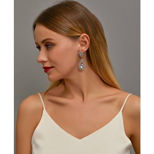 Luxury Dazzing Zircons Classic Water Drop Shaped Cubic Zirconia Crystal Bridal Earrings Wedding Jewelry For Brides Bridesmaid