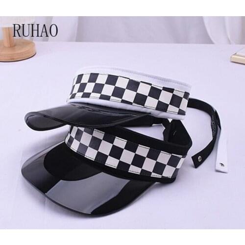 RUHAO Summer womens Baseball Cap Casual Plaid PU Transparent Sunshade Running Cap UV Protection Sports Tennis Beach Empty Cap