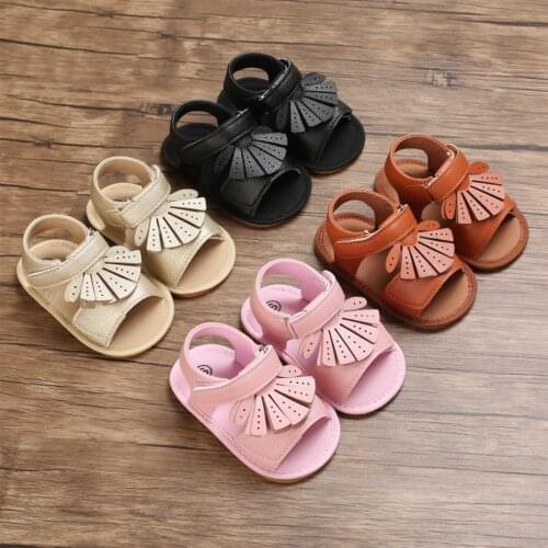 Newborn Baby Girls Sandals Summer Solid Hollow Walking Non-slip Rubber Shoes Footwear 0-12 Months Princess Soft Sole Flat