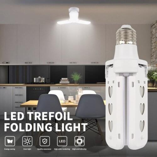 30W LED Garage Lights Foldable E27 Bulb 4 Adjustable Fan Blades Deformable Workshop Warehouse Ceiling Lighting 6500K AC 85-265V