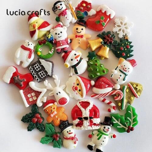 Random 12Pcs Snowman Resin Christmas Decor Flatback Santa Claus DIY Scrapbook Accessories DIY Craft Home Holiday Decor H0305