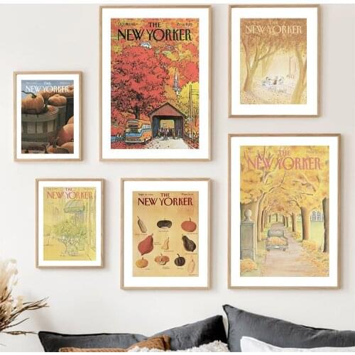 The New Yorker Magazine Pumpkin Flowers Vintage Wall Art Canvas Painting Posters And Prints Wall Pictures For Living Room Decor