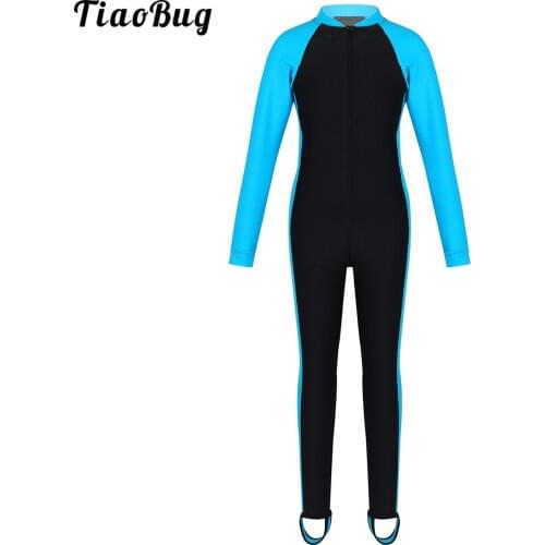 TiaoBug Kids Boys Girls One-Piece Long Sleeves Zipper Up Rash Guard Sunsuit Swimsuit Swimwear Bathing Suit Wetsuit