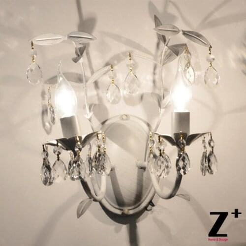 French Country Style Vintage K9 Crystal Rococo Palais Wall lamp Tree branch two lights sconce wrought rion Free Shipping