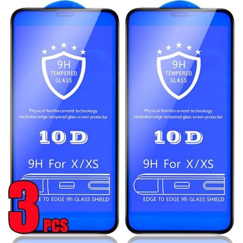 3pcs 10D Tempered Glass Full Glue Coverage Curved Screen Protector Film For iPhone 13 Pro Max 12 Mini 11 XS XR X 8 7 6 Plus SE