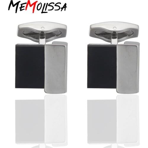MeMolissa French Black Square gem Cufflinks for mens gemelos para hombre camisa gemelos cuff links bouton manchette