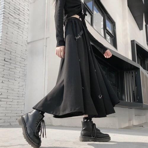 Dark Style Women Girl High Waist Hanging Buckle Summer Autumn Street Long Skirt