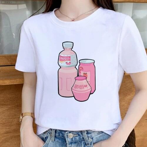 T Shirts Women Family 90s Retro Strawberry Milk Print Short Sleeve Tops women Hipster Loose youth Soft Girl Tshirt Female