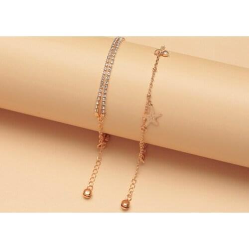 Punk Gold Color Alloy Starfish Anklets for Women Bohemian Beach Anklet Fashion Crystal Chain Ankle Bracelet on Leg Foot Jewelry
