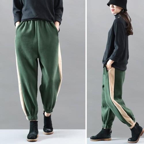 2021 Women Winter Velvet Thick Pants High Waist Loose Solid Color Pencil Trousers Womens Fleece Warm Sweatpants Y352