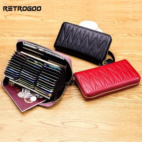 RETROGOO Genuine Leather Brand Design Women Long Wallet Female Coin Purse 36 Card Holders Ladies Day Clutches Money Bag Carteira