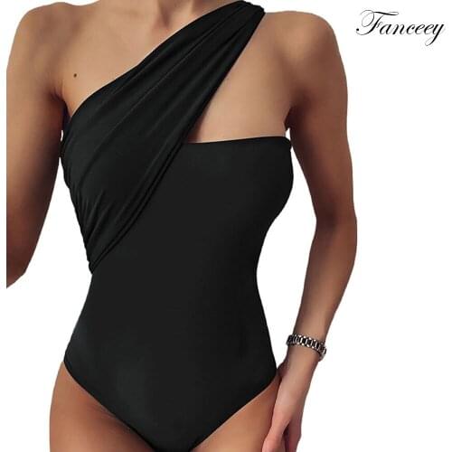 Fanceey One Shoulder Swimsuit Women Sexy Hollow Out Swimwear Summer Black Bathing Suits Beach Swim High Waist One Piece Monokini